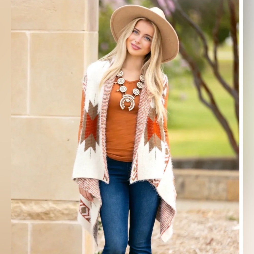 Aztec Print Fashion Vest - White